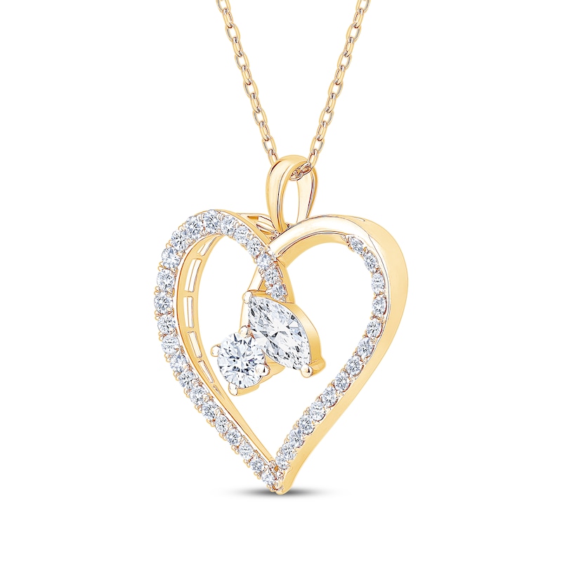 Main Image 2 of KAY Lab-Grown Diamonds Round & Marquise-Cut Open Heart Necklace 1 ct tw 14K Yellow Gold 18"