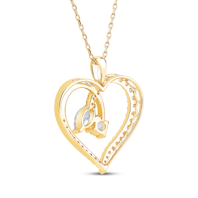 Main Image 3 of KAY Lab-Grown Diamonds Round & Marquise-Cut Open Heart Necklace 1 ct tw 14K Yellow Gold 18"