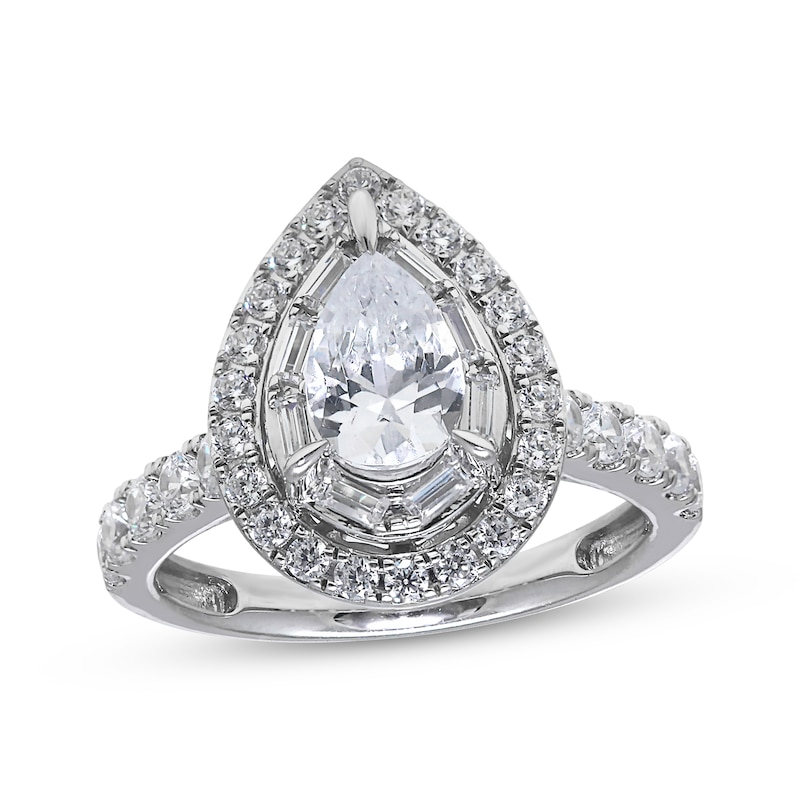 Main Image 1 of Lab-Grown Diamonds Pear-Shaped Double Halo Engagement Ring 2 ct tw 14K White Gold