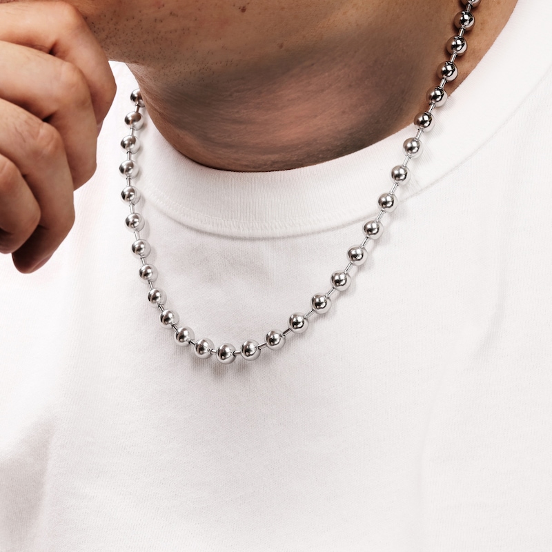 Main Image 5 of Bead Chain Necklace 8mm Solid Stainless Steel 22"