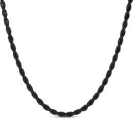 Rope Chain Necklace 3mm Black Ion-Plated Solid Stainless Steel 22"