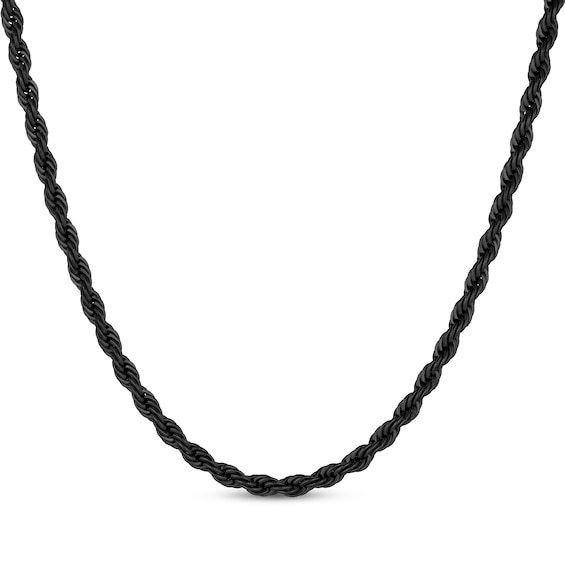Rope Chain Necklace 3mm Black Ion-Plated Solid Stainless Steel 22"