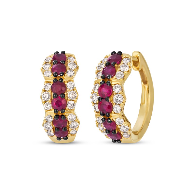 Main Image 1 of Le Vian Ruby Hoop Earrings 1/2 ct tw Diamonds 14K Honey Gold