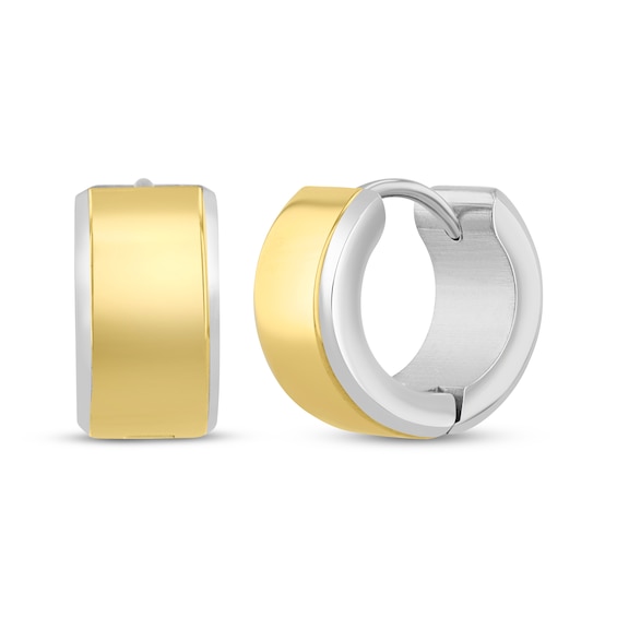 Men's Huggie Hoop Earrings Stainless Steel & Yellow Ion Plating