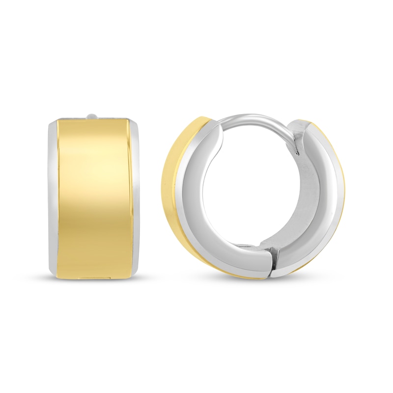 Main Image 3 of Men's Huggie Hoop Earrings Stainless Steel & Yellow Ion Plating