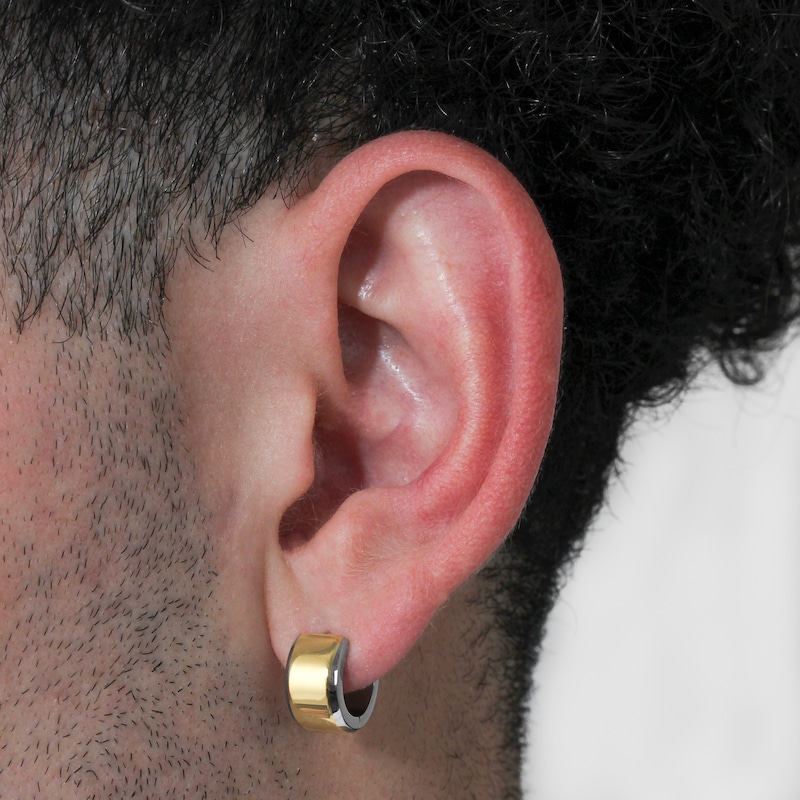 Main Image 4 of Men's Huggie Hoop Earrings Stainless Steel & Yellow Ion Plating