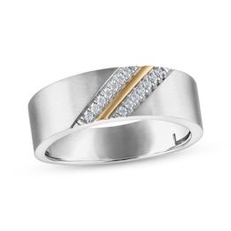 Now + Forever Men's Diamond Wedding Band 1/10 ct tw 10K Two-Tone Gold