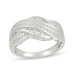 Baguette & Round-Cut Diamond Multi-Row Crossover Ring 1/3 ct tw Sterling Silver