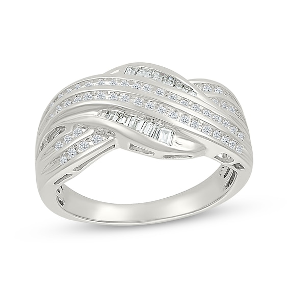 Baguette & Round-Cut Diamond Multi-Row Crossover Ring 1/3 ct tw Sterling Silver