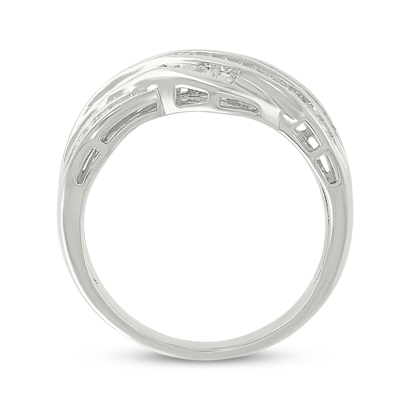 Main Image 3 of Baguette & Round-Cut Diamond Multi-Row Crossover Ring 1/3 ct tw Sterling Silver