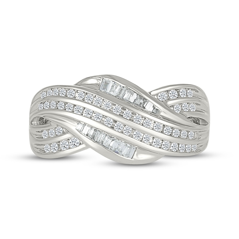 Main Image 4 of Baguette & Round-Cut Diamond Multi-Row Crossover Ring 1/3 ct tw Sterling Silver