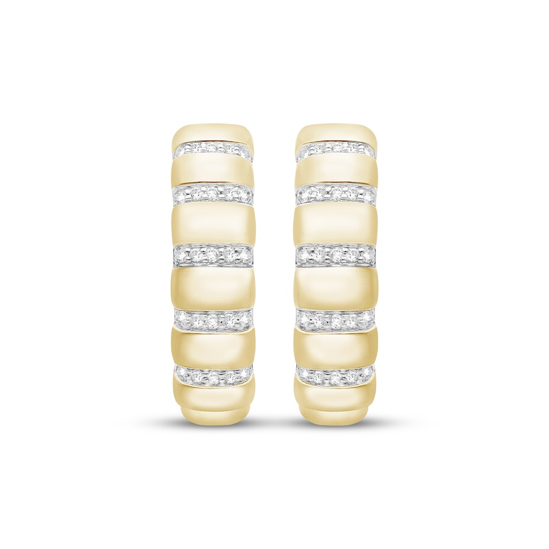 Main Image 2 of Diamond Stripe Hoop Earrings 1/6 ct tw 10K Yellow Gold