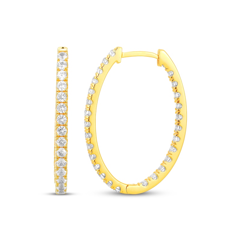 Main Image 3 of White Lab-Created Sapphire Inside-Out Hoop Earrings 18K Yellow Gold-Plated Sterling Silver