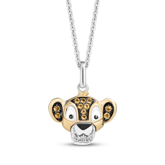 Disney Treasures The Lion King "Simba" Citrine & Diamond Accent Necklace Sterling Silver & 10K Yellow Gold 19"