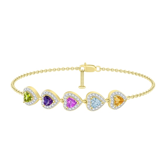 Birthstone Family & Mother's Hearts Bracelet (1-5 Stones)
