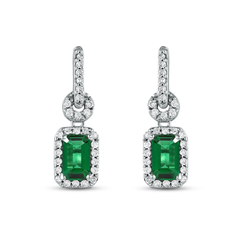 Main Image 2 of Emerald Dangle Earrings 1/6 ct tw Diamonds 10K White Gold