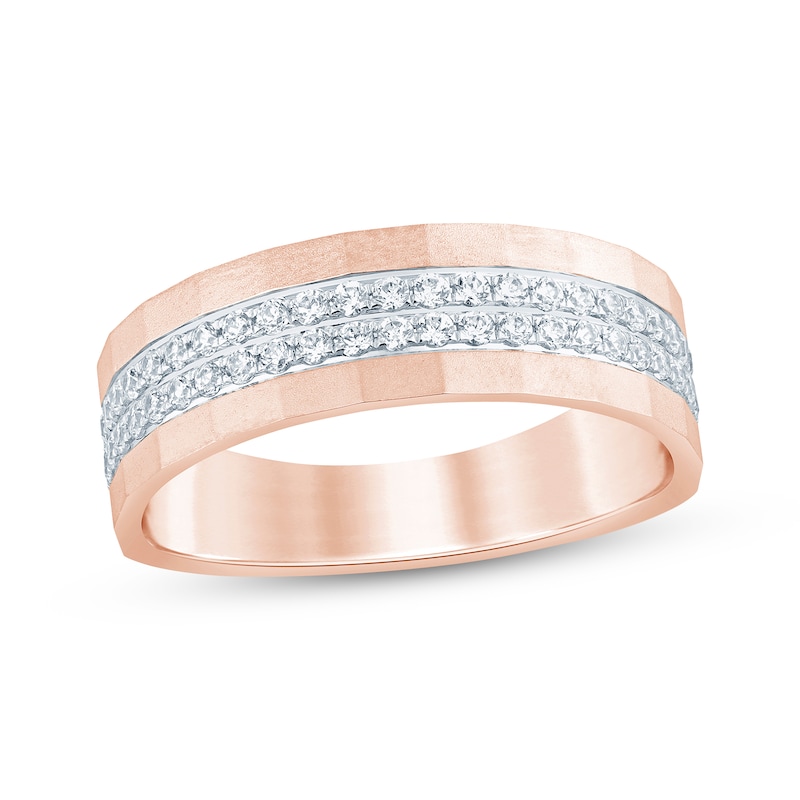 Main Image 1 of Now + Forever Men's Diamond Two-Row Sandblasted Wedding Band 1/2 ct tw 10K Rose Gold