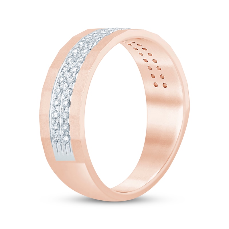 Main Image 2 of Now + Forever Men's Diamond Two-Row Sandblasted Wedding Band 1/2 ct tw 10K Rose Gold