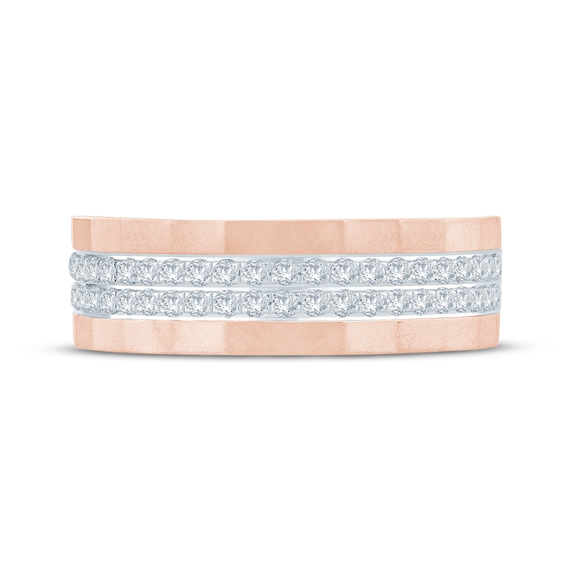 Main Image 3 of Now + Forever Men's Diamond Two-Row Sandblasted Wedding Band 1/2 ct tw 10K Rose Gold