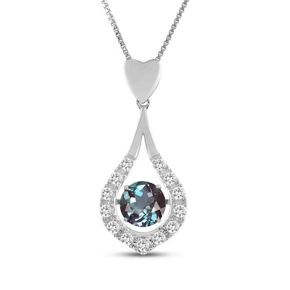 Lab-Created Alexandrite & White Lab-Created Sapphire Teardrop Necklace Sterling Silver 18"