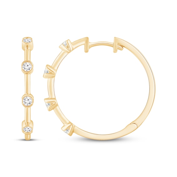 Diamond Station Hoop Earrings 1/3 ct tw 10K Yellow Gold