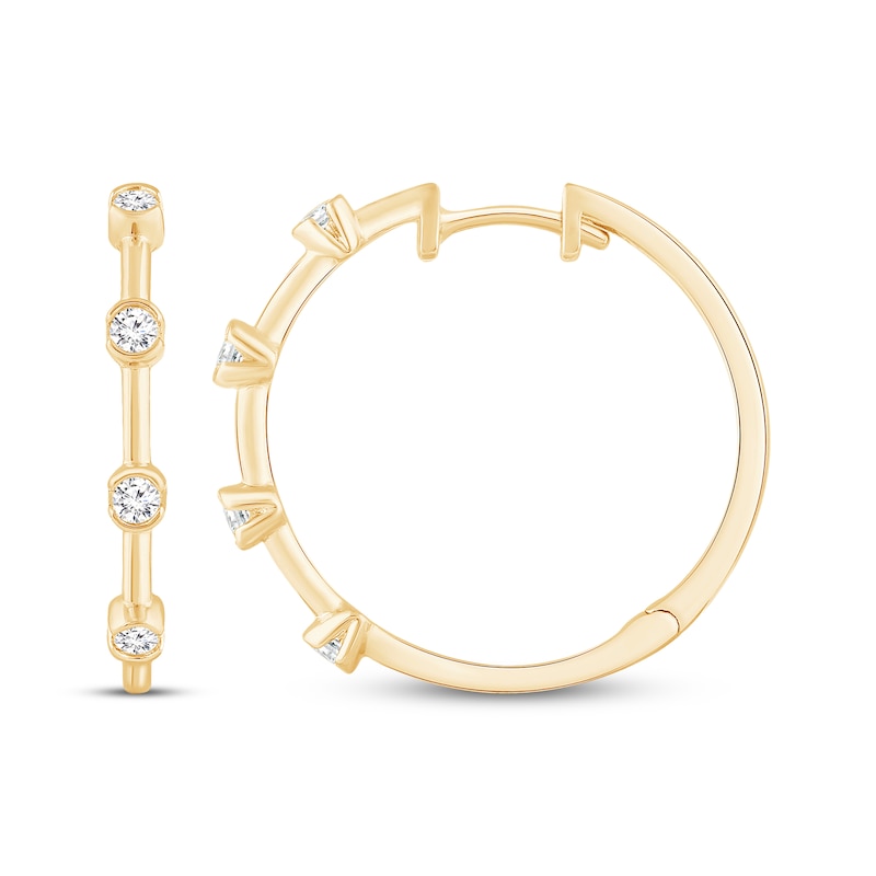 Main Image 1 of Diamond Station Hoop Earrings 1/3 ct tw 10K Yellow Gold