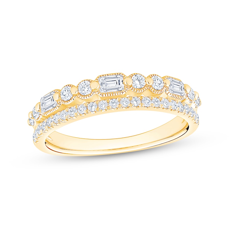 Main Image 1 of Now + Forever Round & Emerald-Cut Milgrain Anniversary Ring 5/8 ct tw 14K Yellow Gold