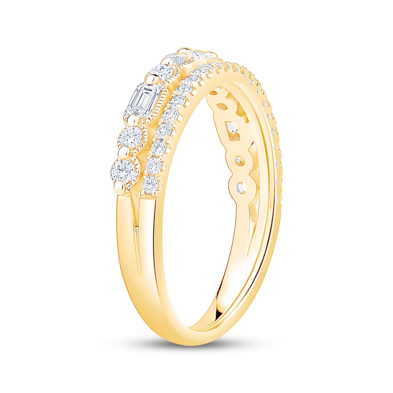 Main Image 2 of Now + Forever Round & Emerald-Cut Milgrain Anniversary Ring 5/8 ct tw 14K Yellow Gold