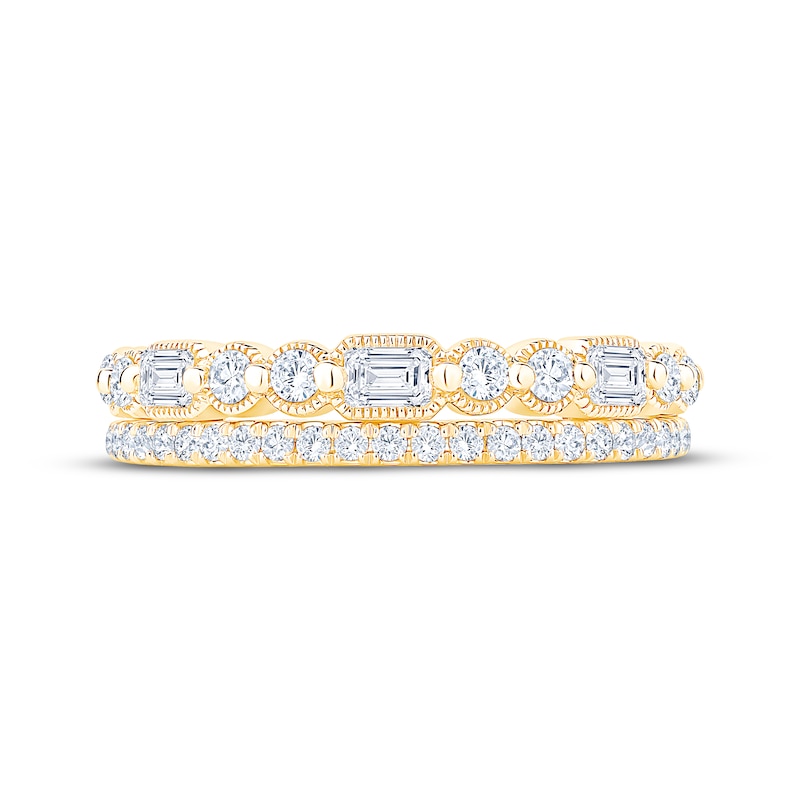 Main Image 3 of Now + Forever Round & Emerald-Cut Milgrain Anniversary Ring 5/8 ct tw 14K Yellow Gold