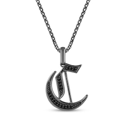 Ink & Ice Men's Black Diamond Initial "C" Necklace 1/8 ct tw Black Rhodium-Plated Sterling Silver 22"