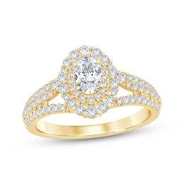 Now + Forever Oval-Cut Diamond Double Halo Engagement Ring 1-1/6 ct tw 14K Yellow Gold