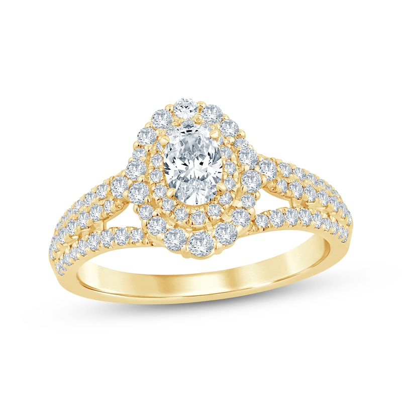 Main Image 1 of Now + Forever Oval-Cut Diamond Double Halo Engagement Ring 1-1/6 ct tw 14K Yellow Gold