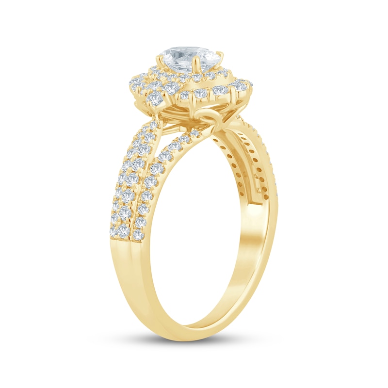 Main Image 2 of Now + Forever Oval-Cut Diamond Double Halo Engagement Ring 1-1/6 ct tw 14K Yellow Gold