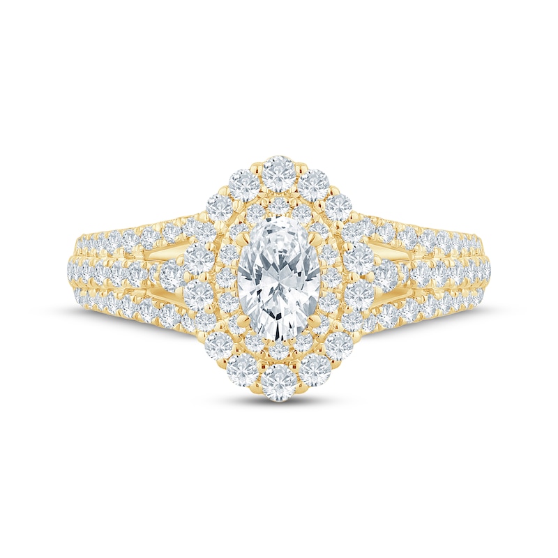 Main Image 3 of Now + Forever Oval-Cut Diamond Double Halo Engagement Ring 1-1/6 ct tw 14K Yellow Gold