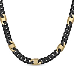 Curb Chain & Mariner Link Station Necklace 8mm Black & Yellow Ion-Plated Solid Stainless Steel 22"