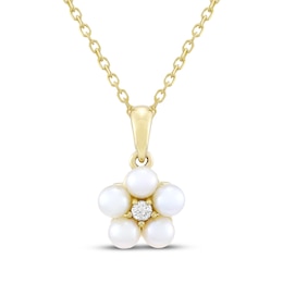 Cultured Pearl & Diamond Accent Flower Necklace 10K Yellow Gold 18"