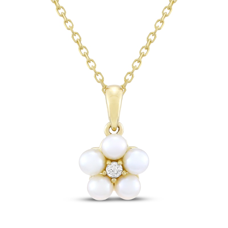 Main Image 1 of Cultured Pearl & Diamond Accent Flower Necklace 10K Yellow Gold 18&quot;