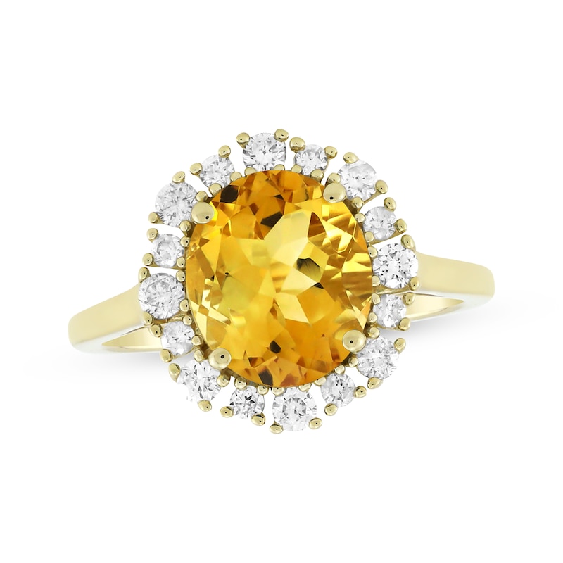 Main Image 1 of Oval-Cut Citrine & Diamond Halo Ring 3/8 ct tw 10K Yellow Gold