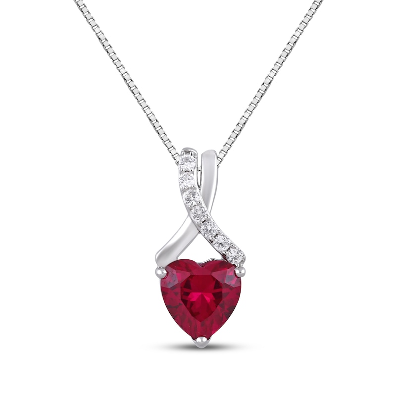 Main Image 1 of Heart-Shaped Lab-Created Ruby & White Lab-Created Sapphire Necklace Sterling Silver 18"