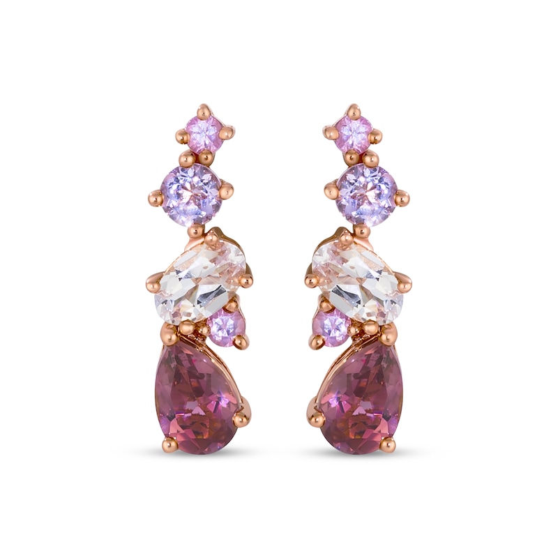 Main Image 2 of Le Vian Pretty in Amethyst, Pink Tourmaline, Morganite & Pink Sapphire Drop Earrings 14K Strawberry Gold