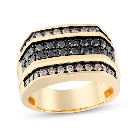 Men's Black & Brown Diamond Multi-Row Angled Ring 1-1/2 ct tw 10K Yellow Gold