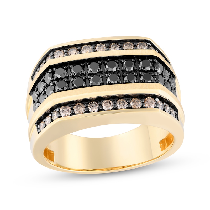 Main Image 1 of Men's Black & Brown Diamond Multi-Row Angled Ring 1-1/2 ct tw 10K Yellow Gold