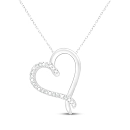 Diamond Tilted Heart Necklace 1/20 ct tw Sterling Silver 18"