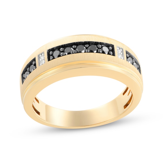 Now + Forever Men's Black & White Diamond Wedding Band 3/8 ct tw 10K Yellow Gold