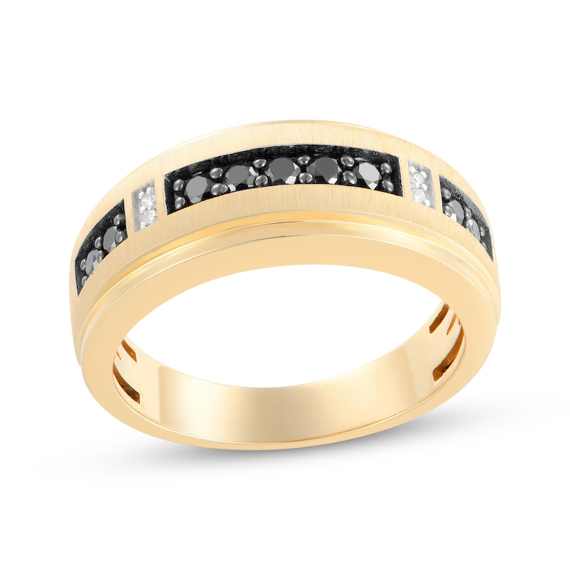 Main Image 1 of Now + Forever Men's Black & White Diamond Wedding Band 3/8 ct tw 10K Yellow Gold