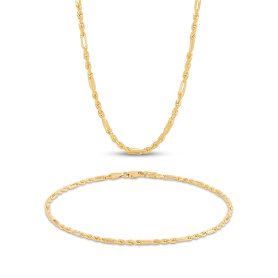 Men's 1.85mm Rope Chain Necklace & Bracelet Gift Set Solid 10K Yellow Gold