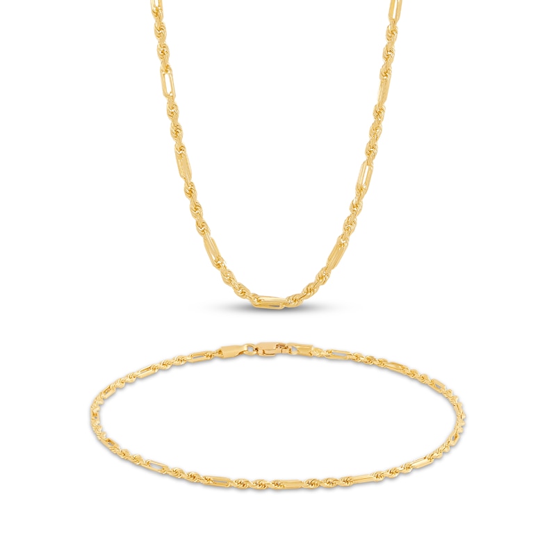 Main Image 1 of Men's 1.85mm Rope Chain Necklace & Bracelet Gift Set Solid 10K Yellow Gold