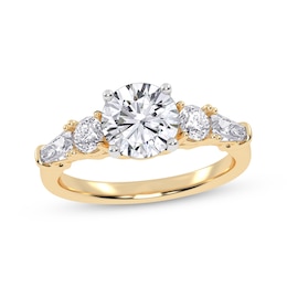 Now + Forever Round & Baguette-Cut Lab-Grown Diamond Engagement Ring 1-1/2 ct tw 14K Yellow Gold