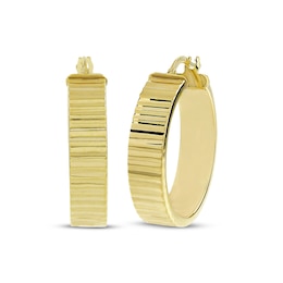 Diamond-Cut Ribbed Hoop Earrings 10K Yellow Gold 24mm