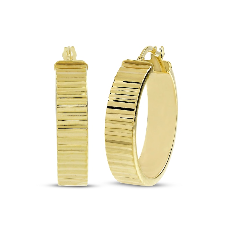 Main Image 1 of Diamond-Cut Ribbed Hoop Earrings 10K Yellow Gold 24mm